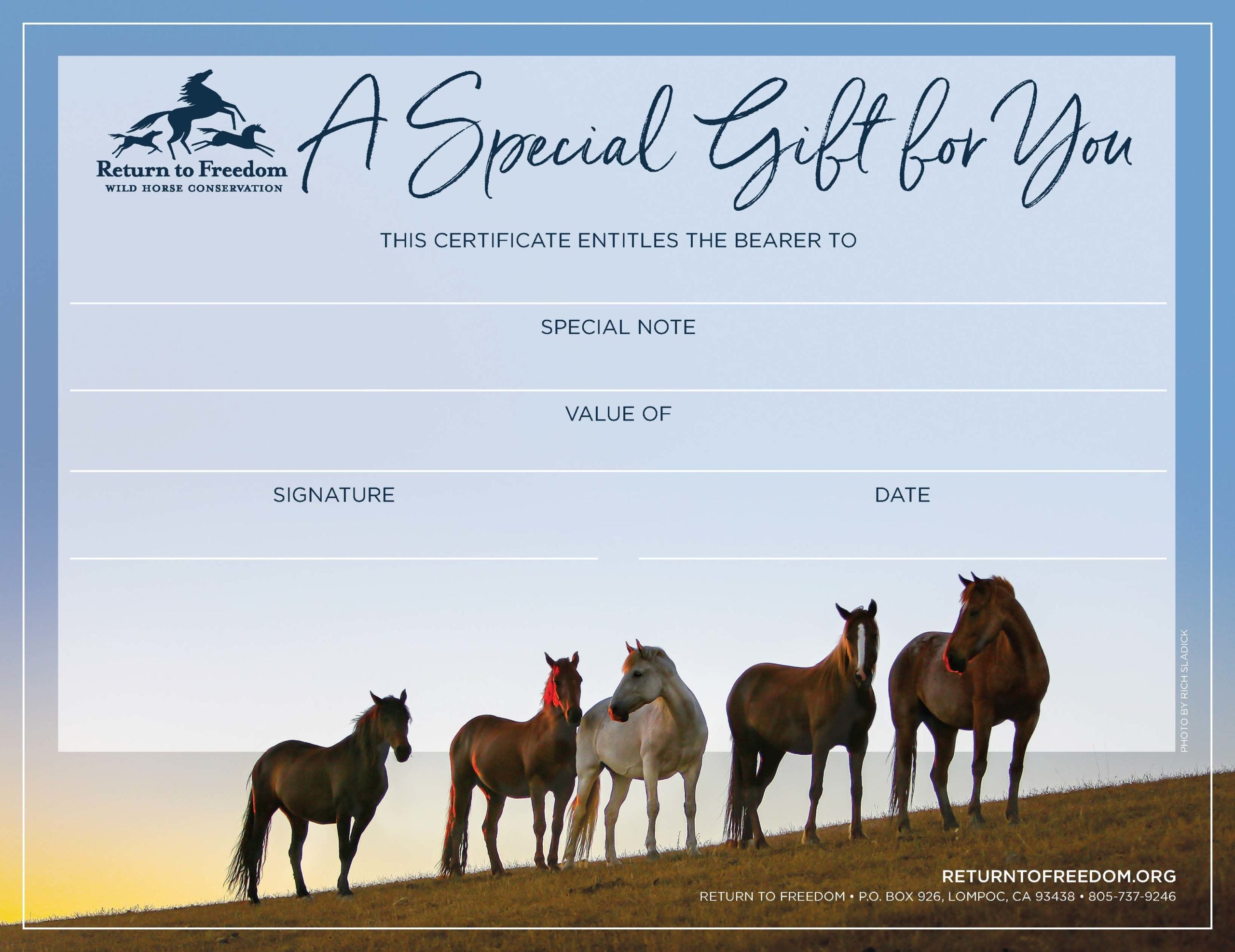 Return to Freedom Gift Certificate